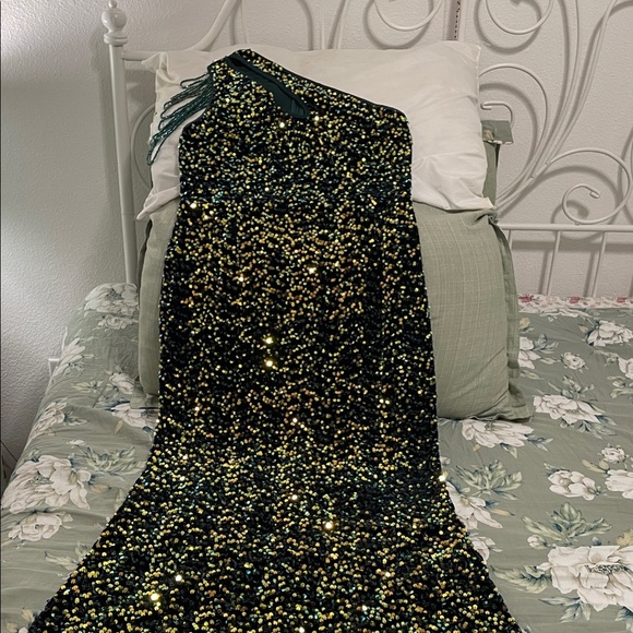 Elegant Sequin Maxi Skirt - Green and Gold - Picture 1 of 5